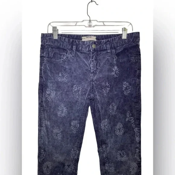 Free People Blue Corduroy Skinny Pants Size 29 Floral Acid Wash - Picture 4 of 6